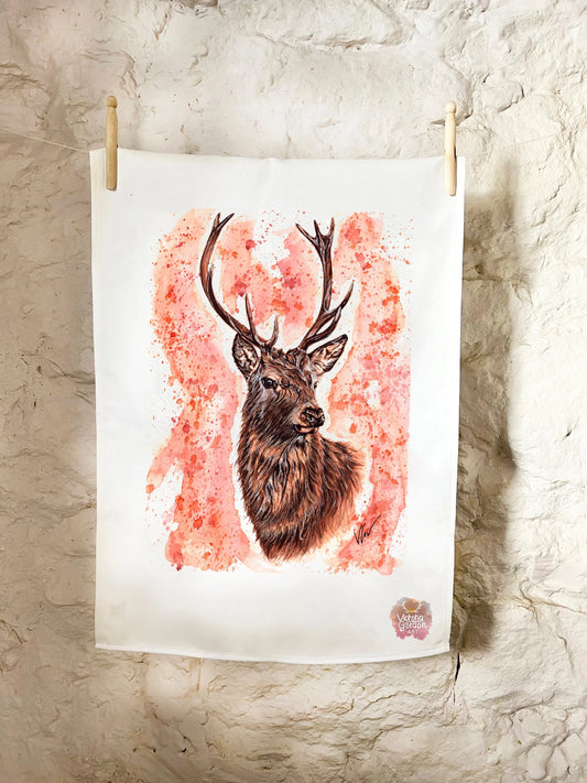 Stephen the Stag Cotton Tea Towel Victoria Gordon Art Trade