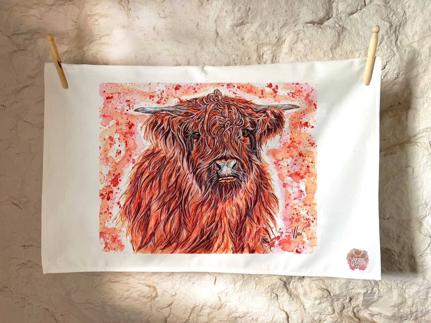 Heather the Highland Cow Cotton Tea Towel Victoria Gordon Art Trade