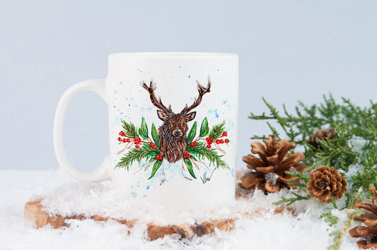Merry Christmas Deer Bone China Mug - Seconds Sale